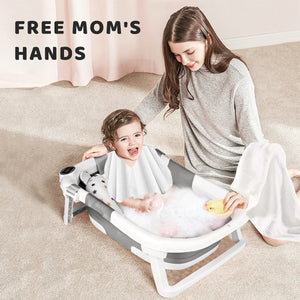 Foldable Baby Bathtub with Cushion & Thermometer - Portable & Travel-Friendly