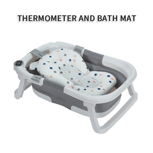 Foldable Baby Bathtub with Cushion & Thermometer - Portable & Travel-Friendly
