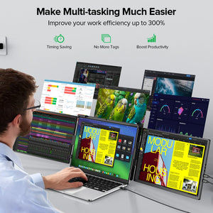 EVICIV 14" Triple Portable Monitor – 2K 1440P, USB-C, Laptop Screen Extender for Windows, Mac, Chrome