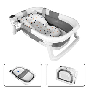 Foldable Baby Bathtub with Cushion & Thermometer - Portable & Travel-Friendly