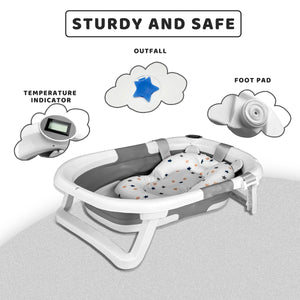Foldable Baby Bathtub with Cushion & Thermometer - Portable & Travel-Friendly