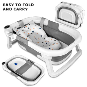 Foldable Baby Bathtub with Cushion & Thermometer - Portable & Travel-Friendly